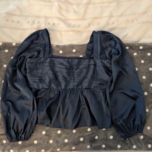 A&F Navy Blue Satin Peplum Blouse